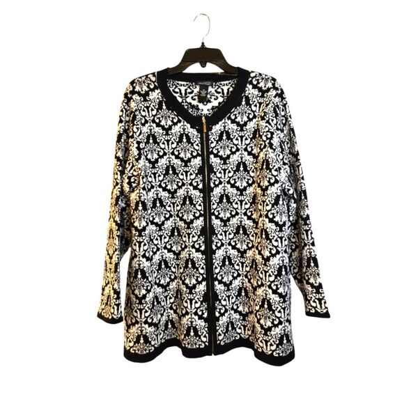 Catherine's Women's Sweater Zip Closure  Black and White Patterned Cardigan 0X - Picture 1 of 14